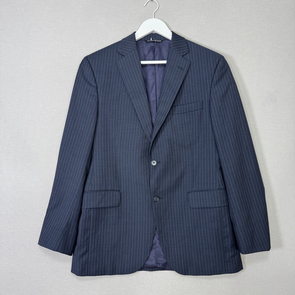 Jack Victor Pinstripe Suit Jacket Mens 40R Blue 100% Wool Slim Fit Blazer Formal